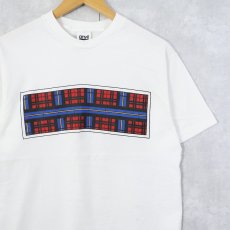 画像1: 90's USA製 チェックイラストプリントTシャツ M (1)