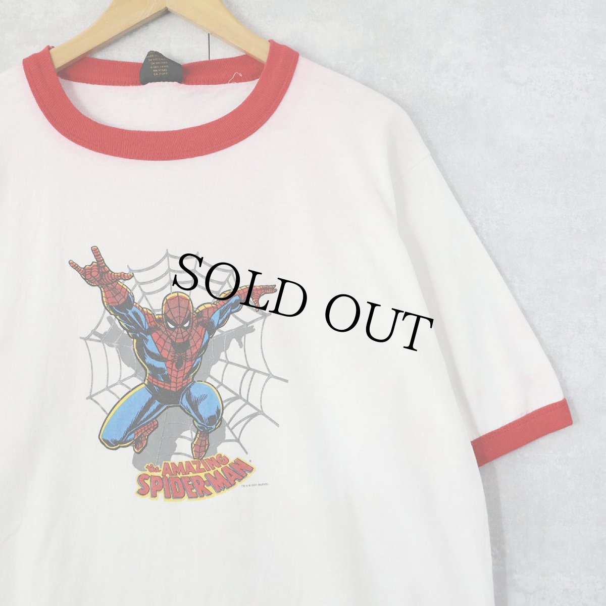 画像1: 2001 SPIDER-MAN USA製 キャラクタープリントリンガーTシャツ XL (1)