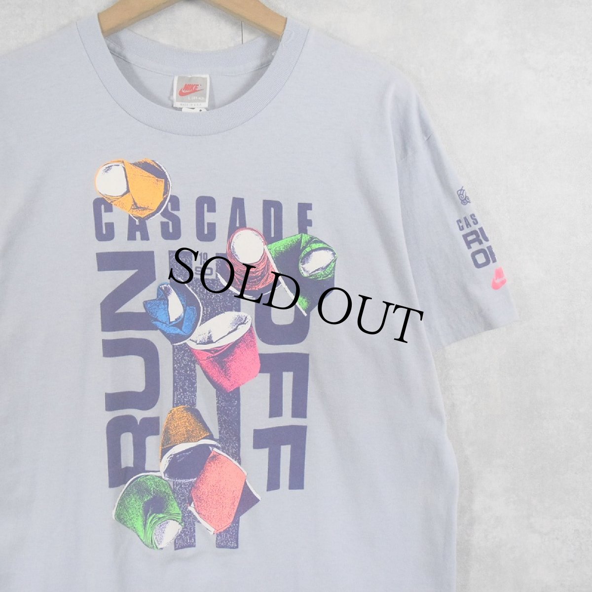 画像1: 90's NIKE 銀タグ USA製 "CASCADE RUN OFF" プリントTシャツ L (1)