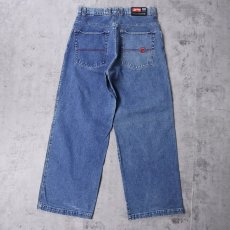 画像1: Kik Wear 刺繍デザイン ワイドデニムパンツ W33 (1)