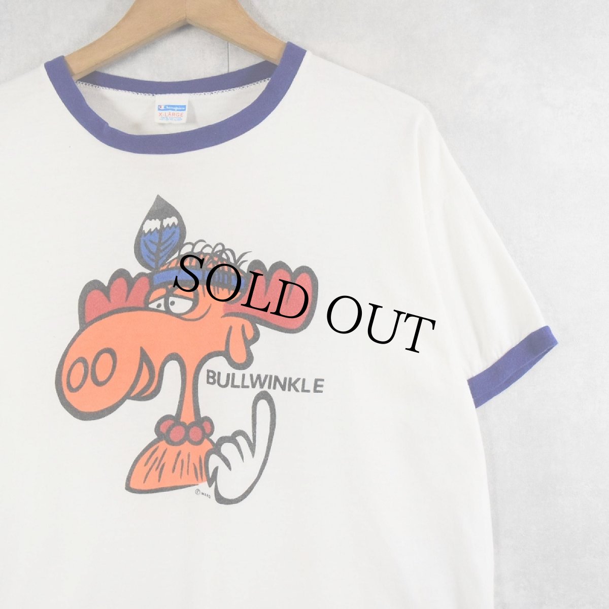 画像1: 70's Champion バータグ USA製 "BULLWINKLE" アニメキャラクター リンガーTシャツ XL (1)