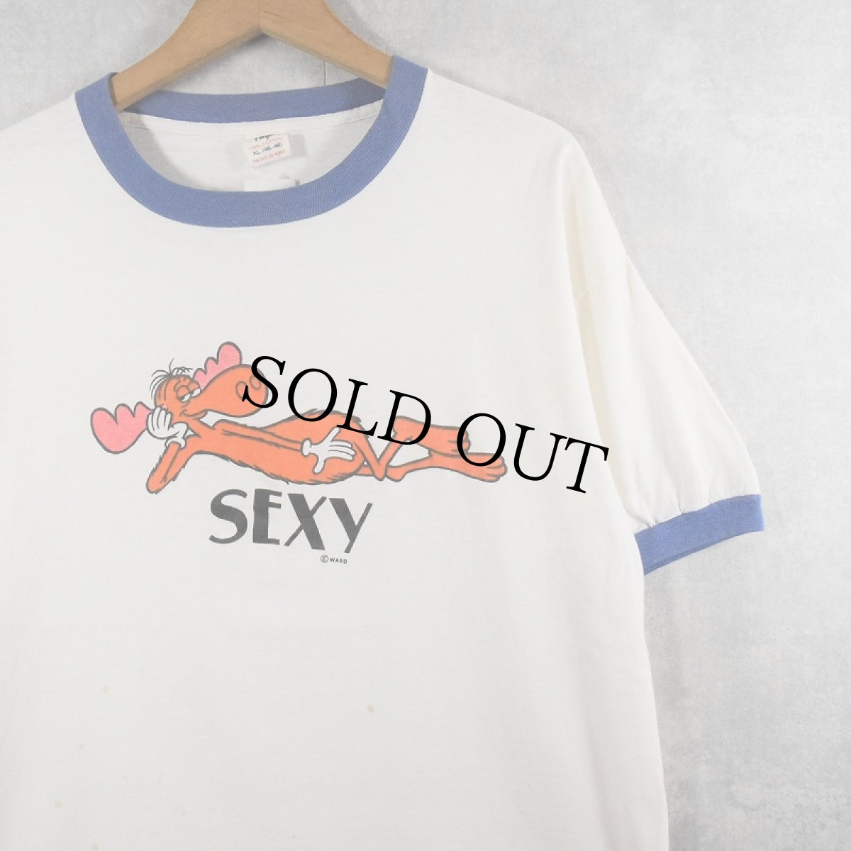 画像1: 【SALE】 70's USA製 "BULLWINKLE" アニメキャラクター リンガーTシャツ XL (1)