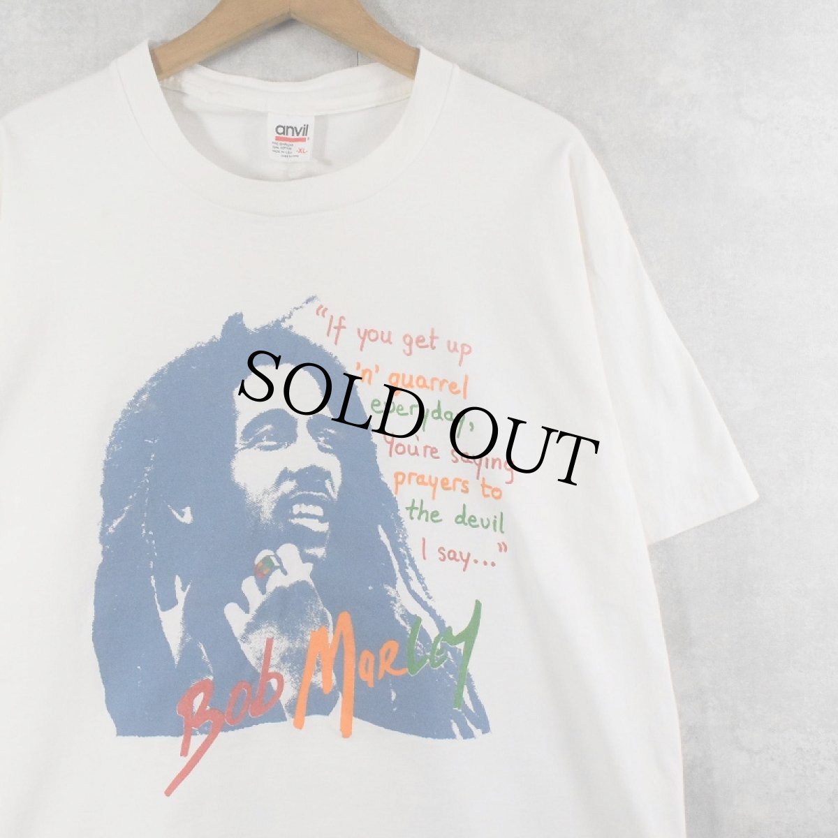 画像1: 90's BOB MARLEY USA製 レゲエミュージシャン プリントTシャツ XL (1)