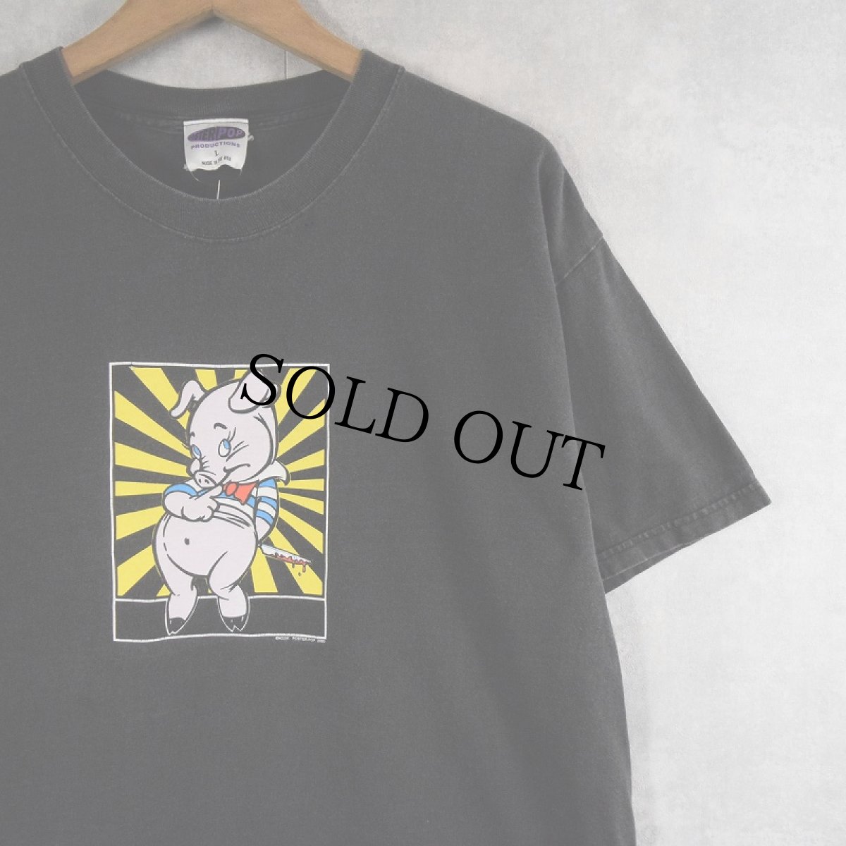 画像1: 2000's Frank Kozik USA製 アートプリントTシャツ BLACK L (1)