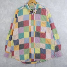 画像1: 90's ORVIS パッチワーク コットンボタンダウンシャツ L (1)