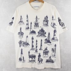 画像1: 90's MICHIGAN RAG CO. USA製 ライトハウス プリントTシャツ L (1)