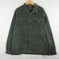 画像1: POLO Ralph Lauren 猫目ボタン コーデュロイオープンカラーシャツ GREEN XXL (1)