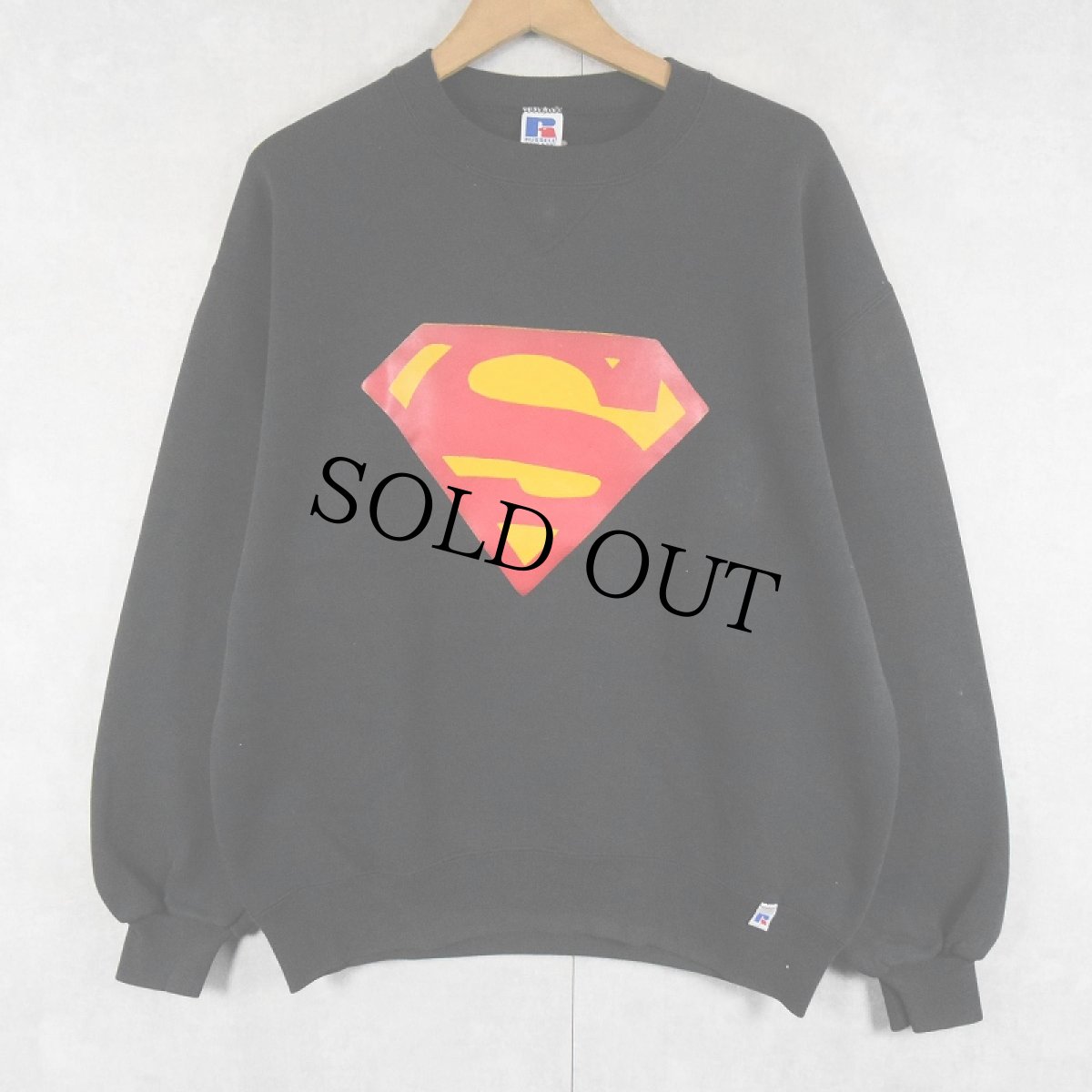 画像1: 90's RUSSELL ATHLETIC USA製 "SUPERMAN " 前V ロゴプリントスウェット BLACK L (1)