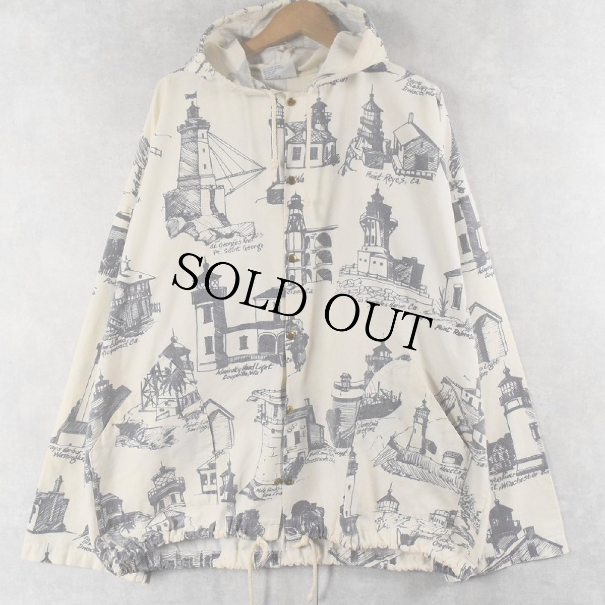 画像1: 90's MICHIGAN RAG CO. USA製 ライトハウス プリント パーカー (1)