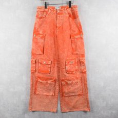 画像1: FASHION NOVA ケミカルウォッシュ ワイドカーゴパンツ ORANGE W34 (1)