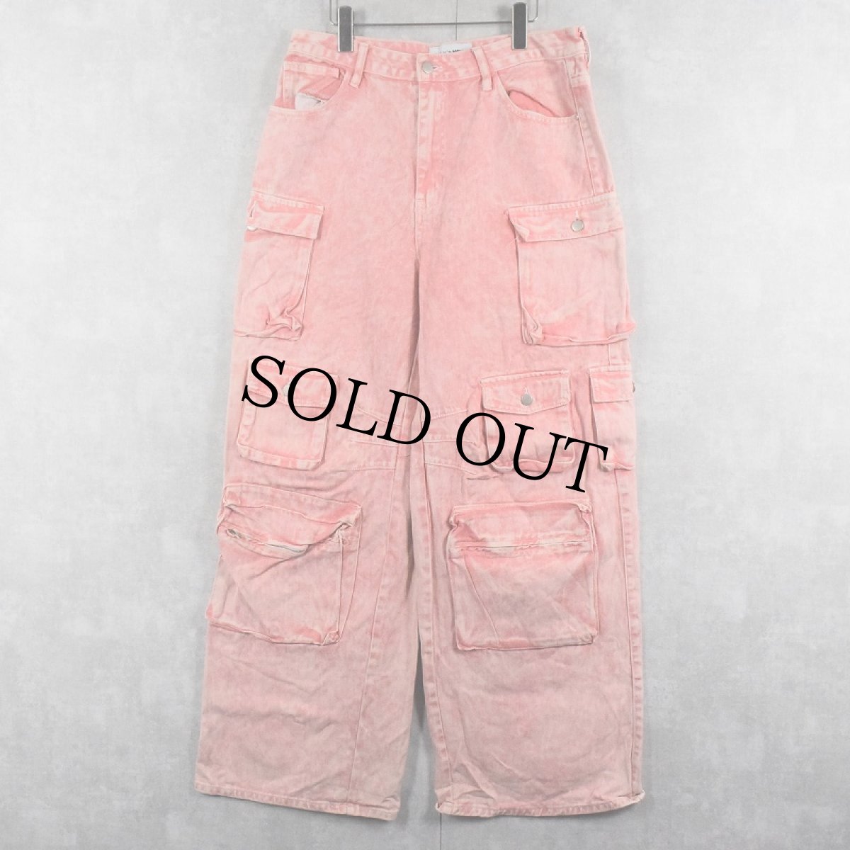 画像1: FASHION NOVA ケミカルウォッシュ ワイドカーゴパンツ PINK W34 (1)