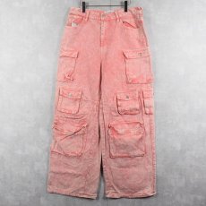 画像1: FASHION NOVA ケミカルウォッシュ ワイドカーゴパンツ PINK W34 (1)