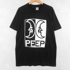 画像1: 90's USA製 "PEEP" 月イラストプリントTシャツ BLACK L (1)