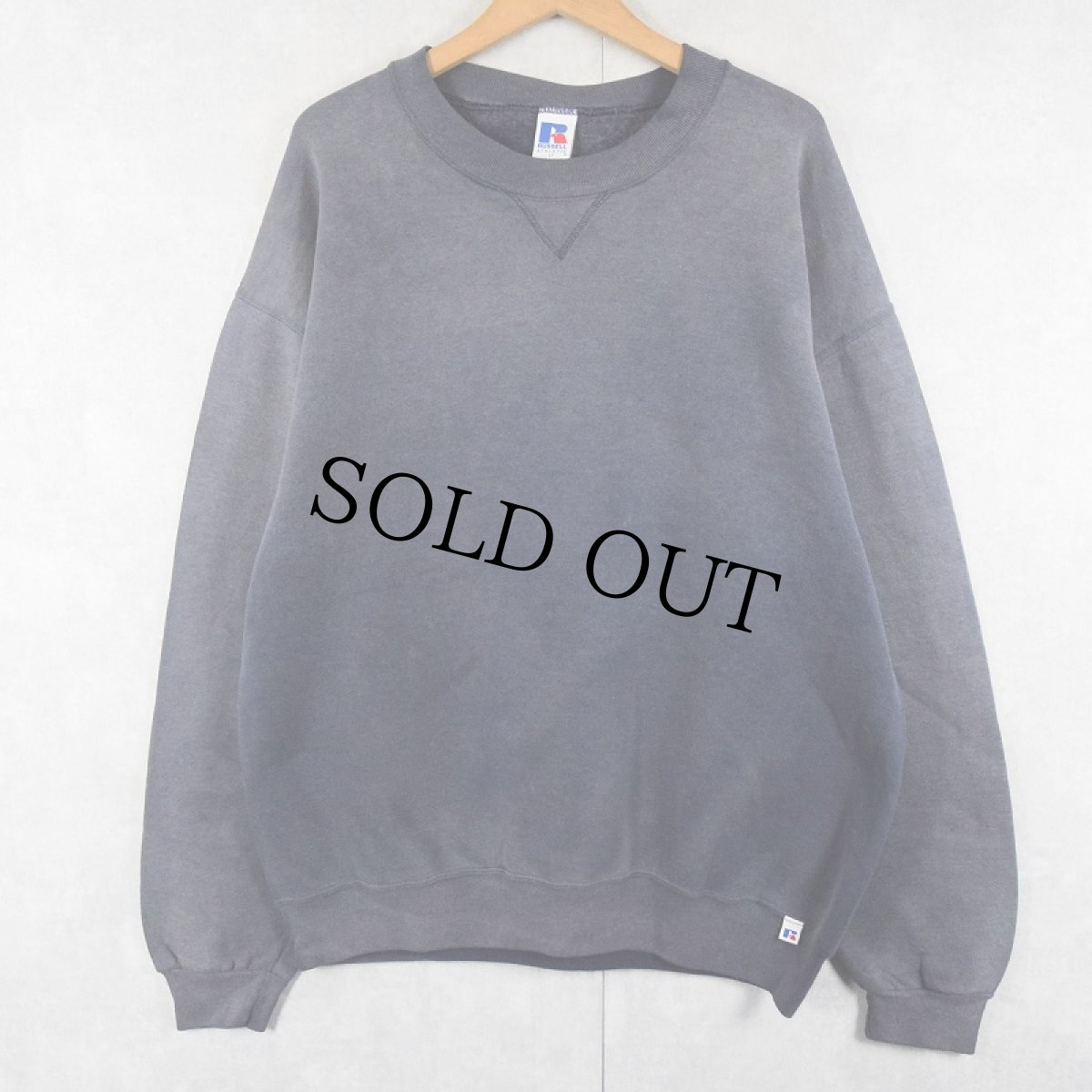 画像1: 90's RUSSELL ATHLETIC 前V 無地フェードスウェット NAVY L (1)