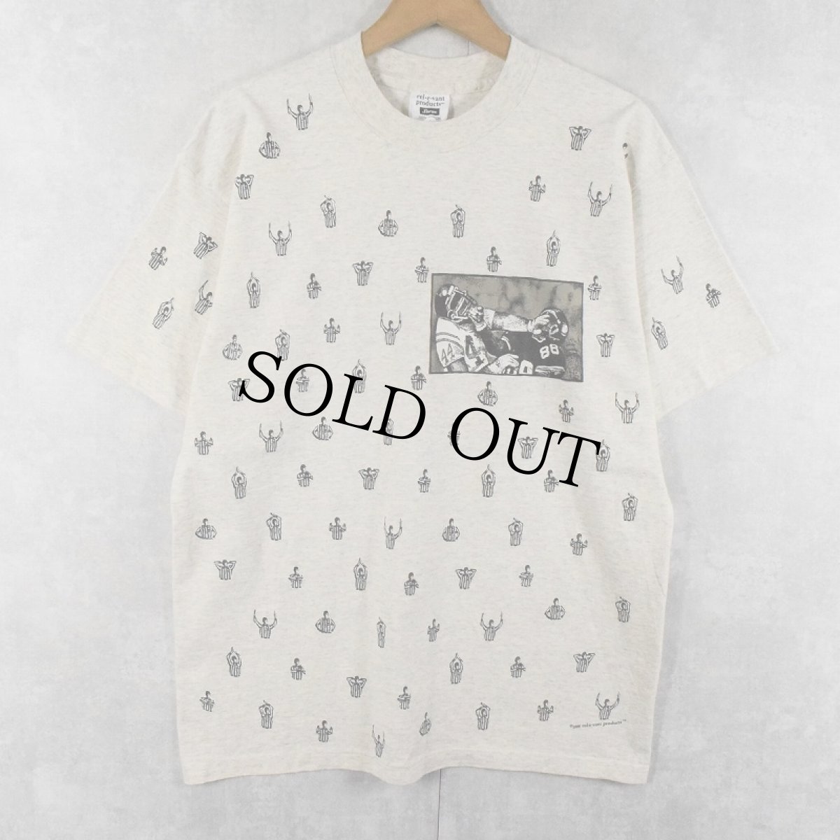 画像1: 90's rel-e-vant products USA製 レフェリー柄 マルチプリントTシャツ L (1)