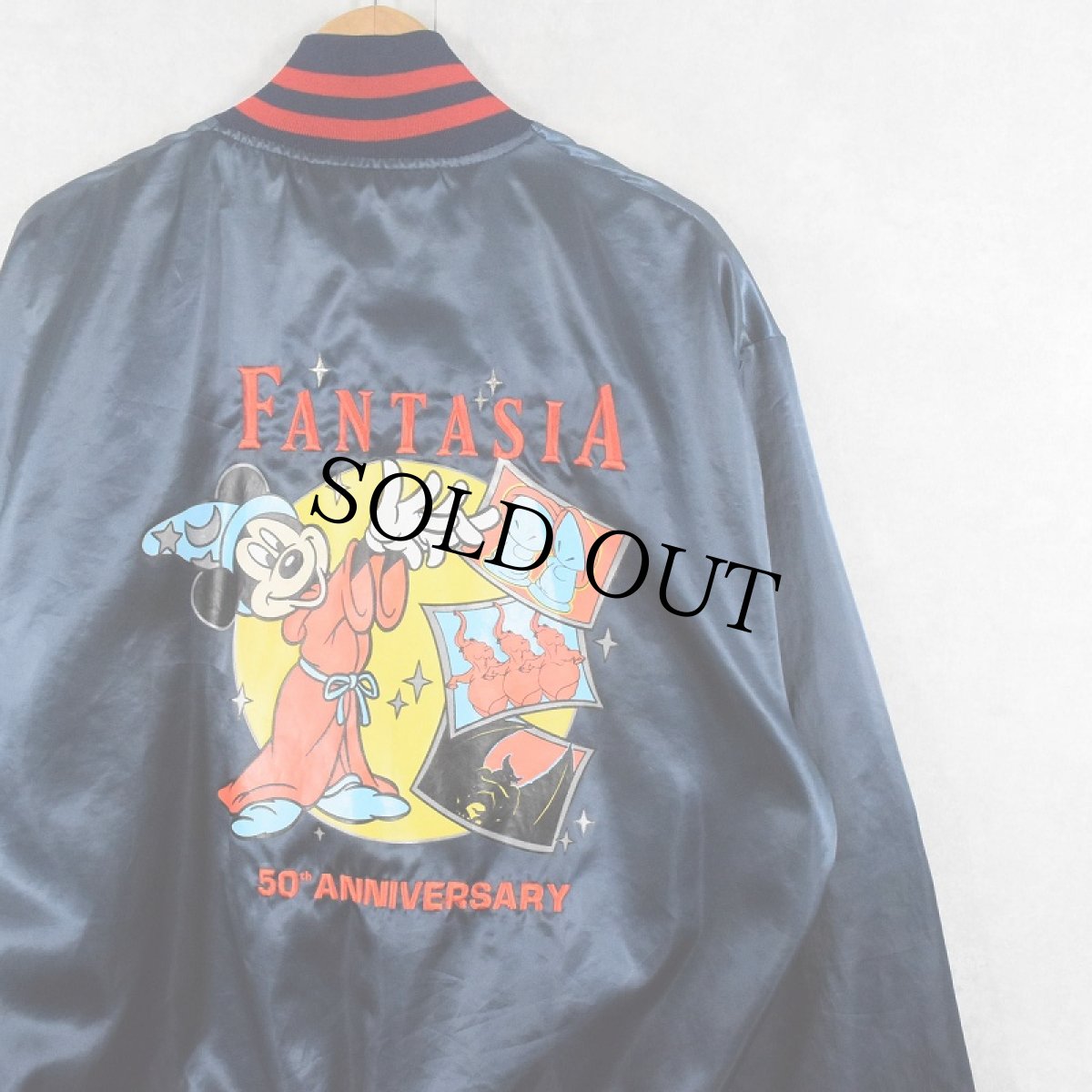 画像1: 90's Disney USA製 "FANTASIA 50th ANNIVERSARY" 刺繍サテンスタジャン XL (1)