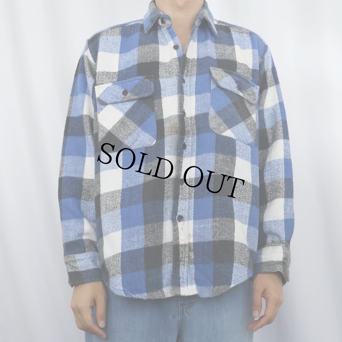 画像2: 90's FIVE BROTHERS ブロックチェック柄 ネルシャツ L (2)