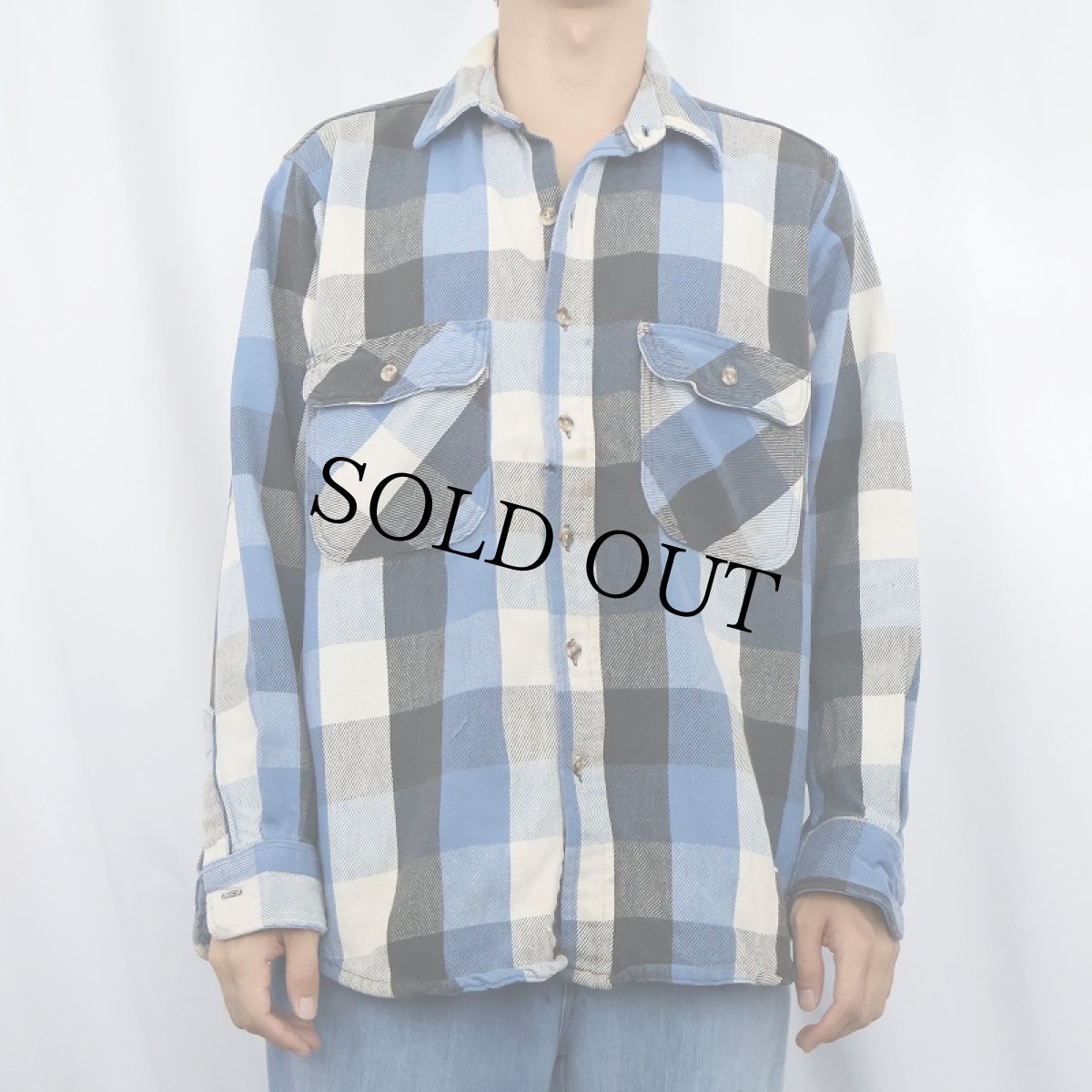 画像2: 90's FIVE BROTHERS ブロックチェック柄 ヘビーネルシャツ L (2)