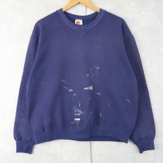 画像1: 80's RUSSELL ATHLETIC USA製 ペンキペイント 前Vスウェット NAVY L (1)