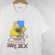 画像1: 80's CANADA製 Mother Goose & Grimm "SAFE SEX" コミック キャラクタープリント エロTシャツ XL (1)