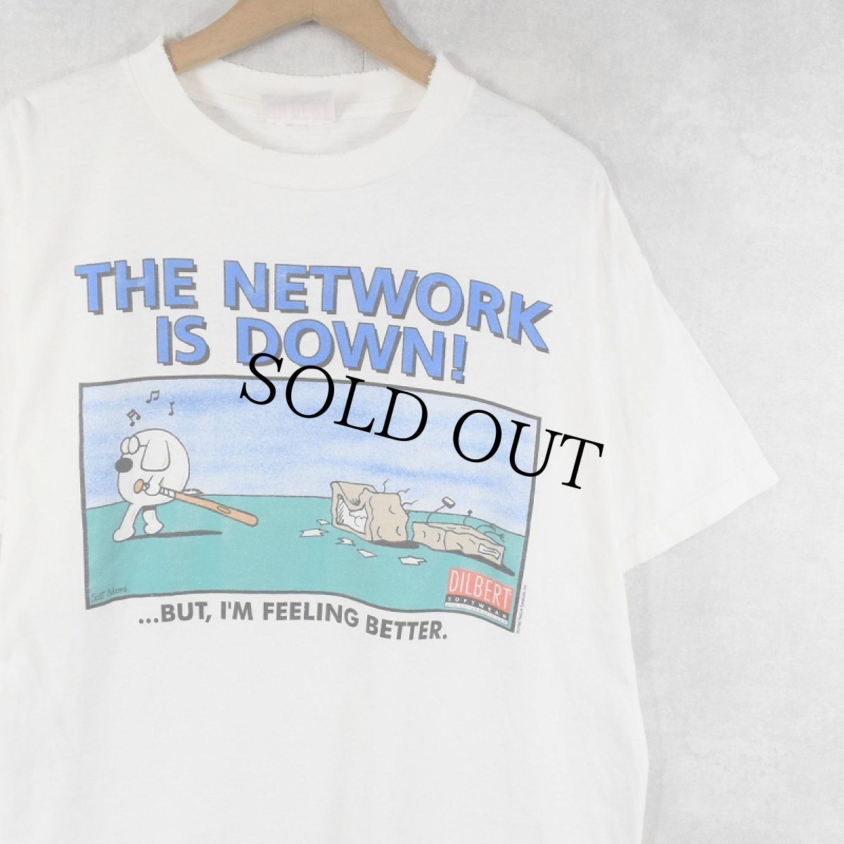 画像1: 90's〜 Dilbert "THE NETWORK IS DOWN!" シュールイラストプリントTシャツ (1)
