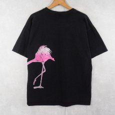 画像2: 80's HARLEQUIN USA製 フラミンゴ 巻きプリントTシャツ BLACK XL (2)