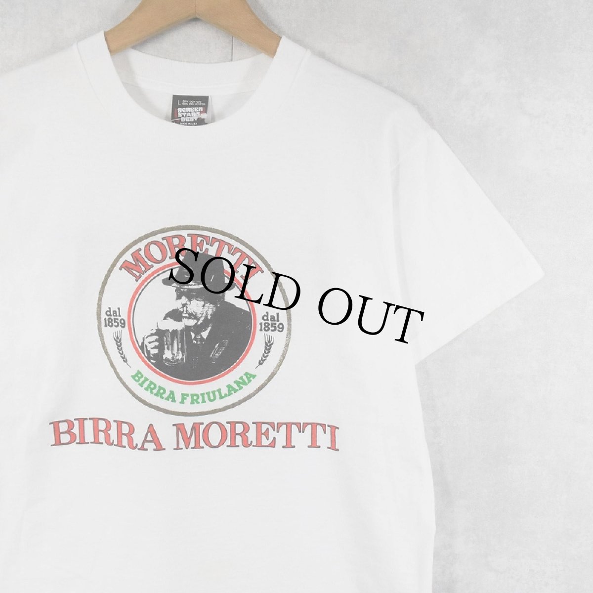 画像1: 90's BIRRA MORETTI USA製 イタリアンビールメーカープリントTシャツ L (1)