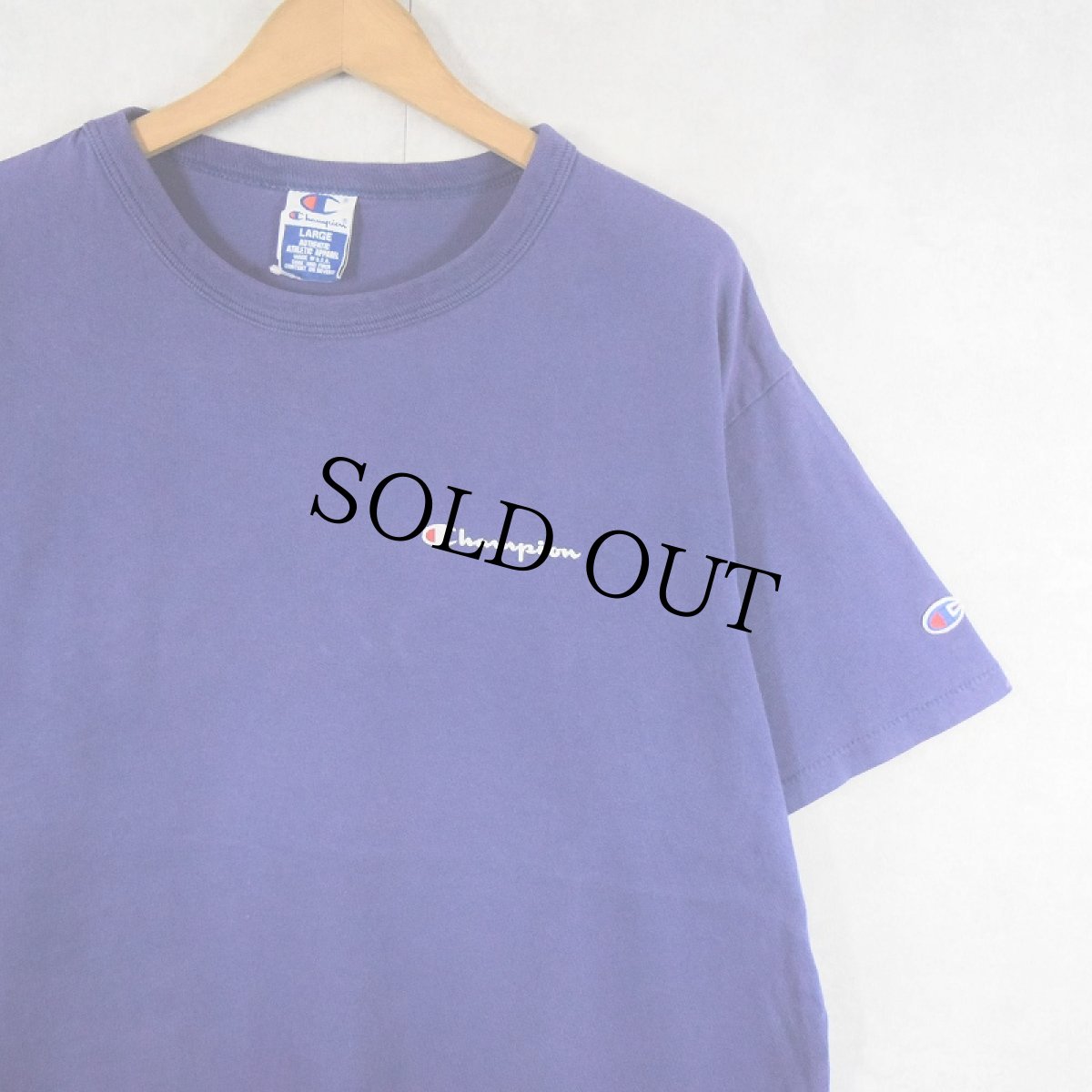 画像1: 80〜90's Champion USA製 青刺繍タグ 後期 ロゴプリントTシャツ NAVY L (1)