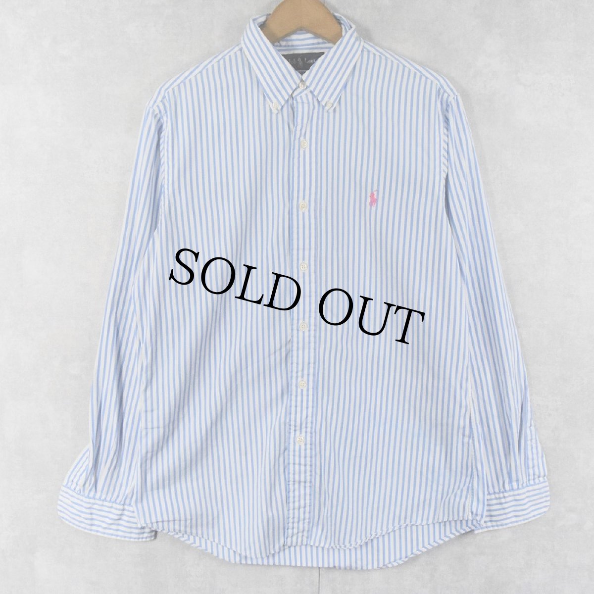 画像1: Ralph Lauren "CUSTOM FIT" ストライプ柄 ボタンダウンコットンシャツ M (1)