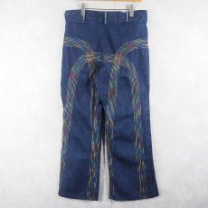 画像2: 70's ステッチデザイン フレアデニムパンツ W36 (2)