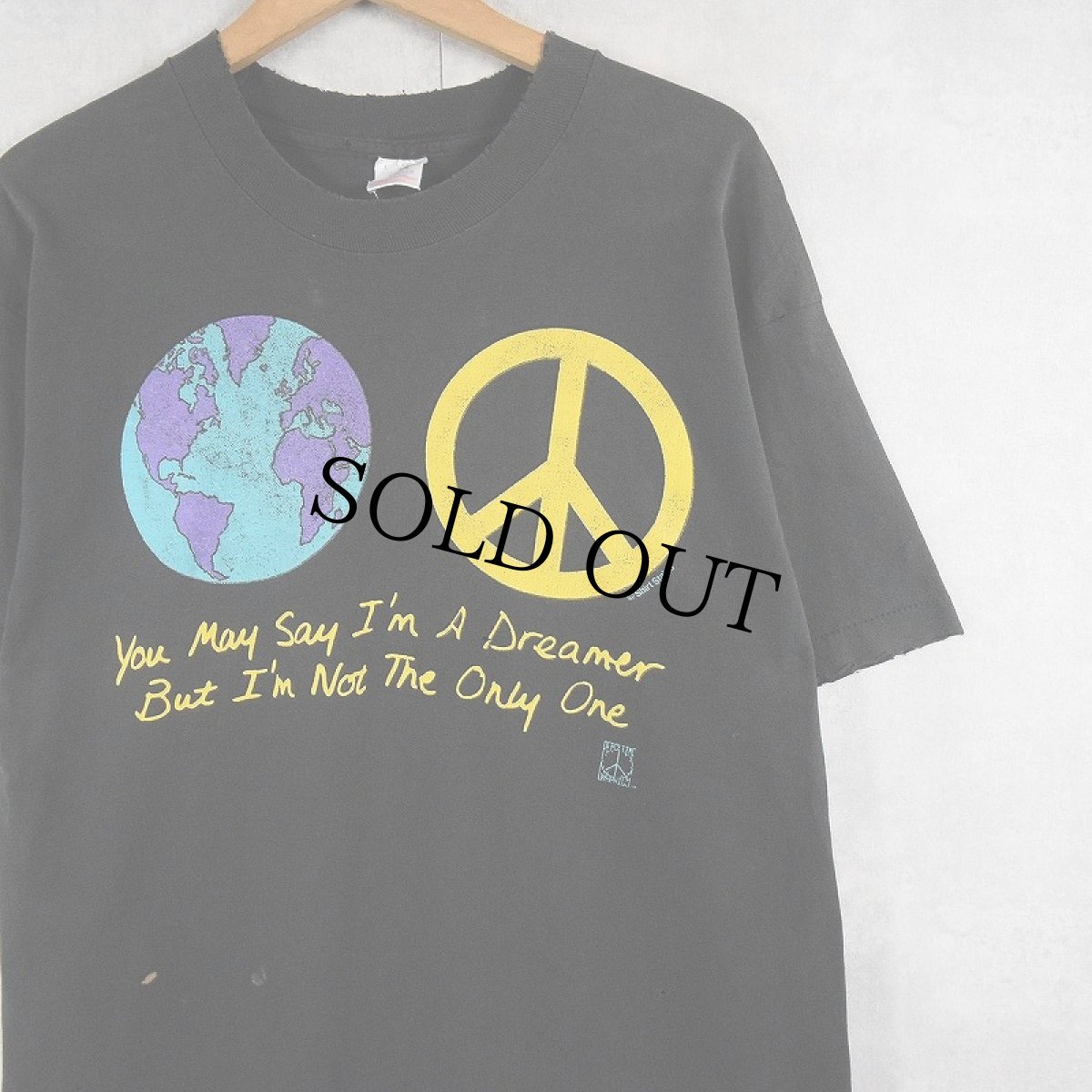 画像1: 90's John Lennon / Imagine USA製 "you may say I'm a dreamer..." 歌詞プリントTシャツ BLACK L (1)