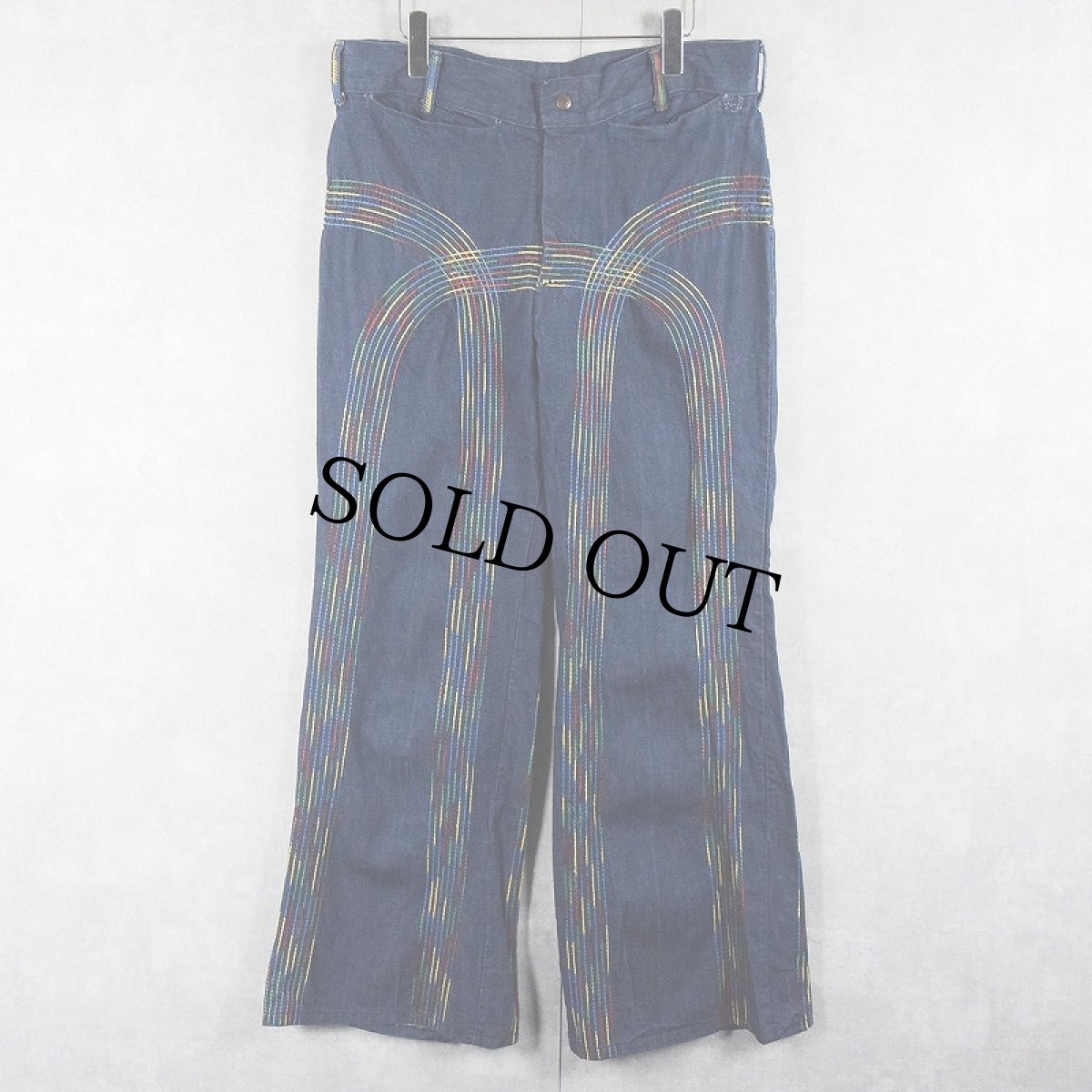 画像3: 70's ステッチデザイン フレアデニムパンツ W36 (3)