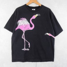 画像1: 80's HARLEQUIN USA製 フラミンゴ 巻きプリントTシャツ BLACK XL (1)