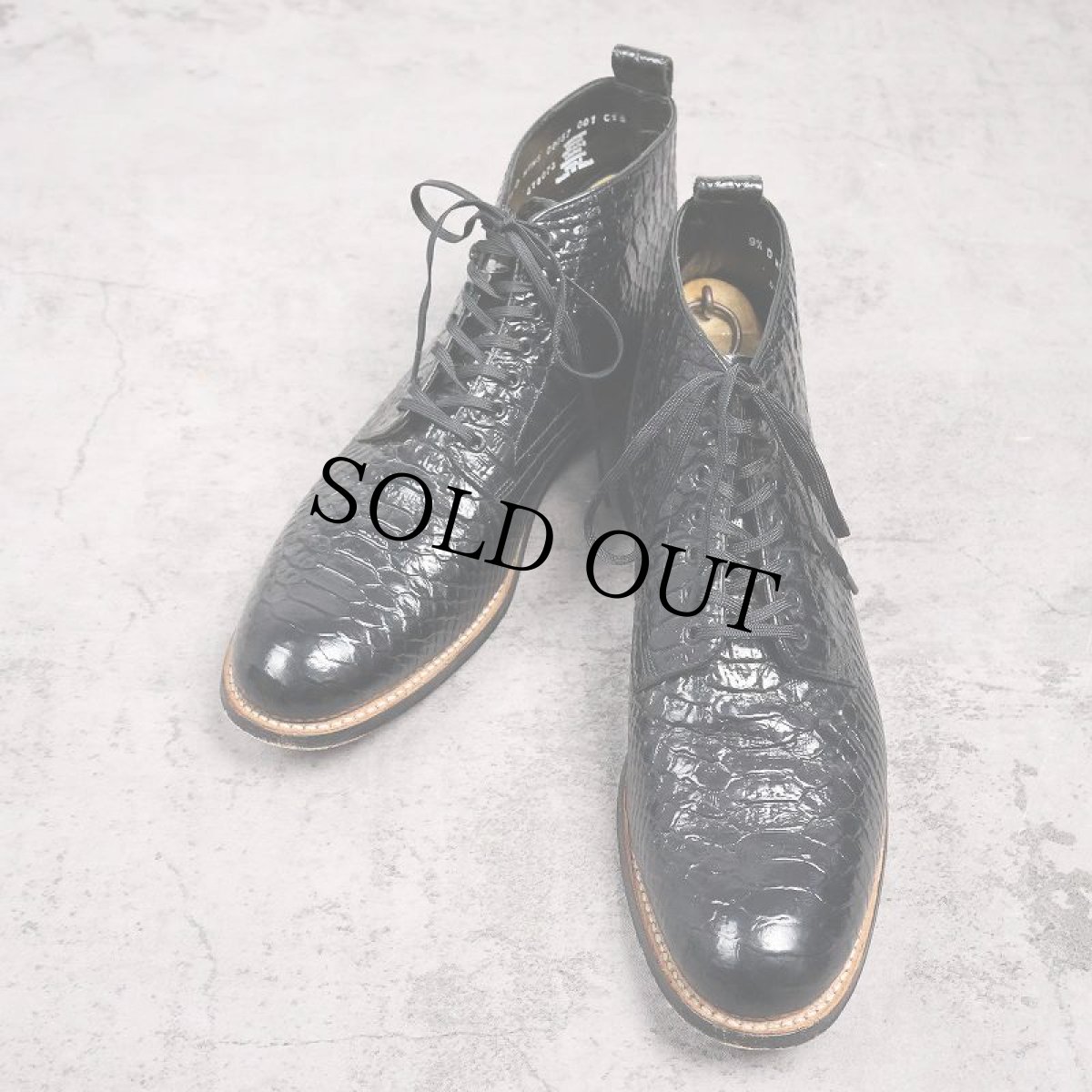 画像1: 90's〜 STACY-ADAMS 型押しクロコ レザーブーツ BLACK 29.5cm (1)