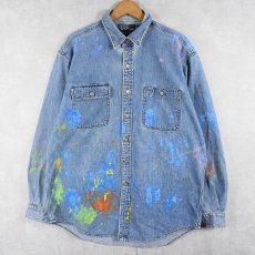 画像1: POLO Ralph Lauren "DUNGAREE WORKSHIRT" ペンキペイント デニムシャツ L (1)