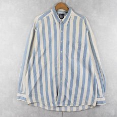 画像1: 90's GAP ストライプ柄 デニムボタンダウンシャツ XL (1)