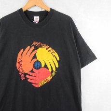 画像1: 90's USA製 "RESPOND...RESPECT...RESOLVE..." ピースマークプリントTシャツ BLACK XL (1)