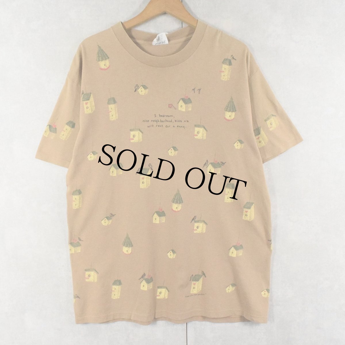 画像1: 90's rel-e-vant products USA製 巣箱プリントTシャツ L (1)