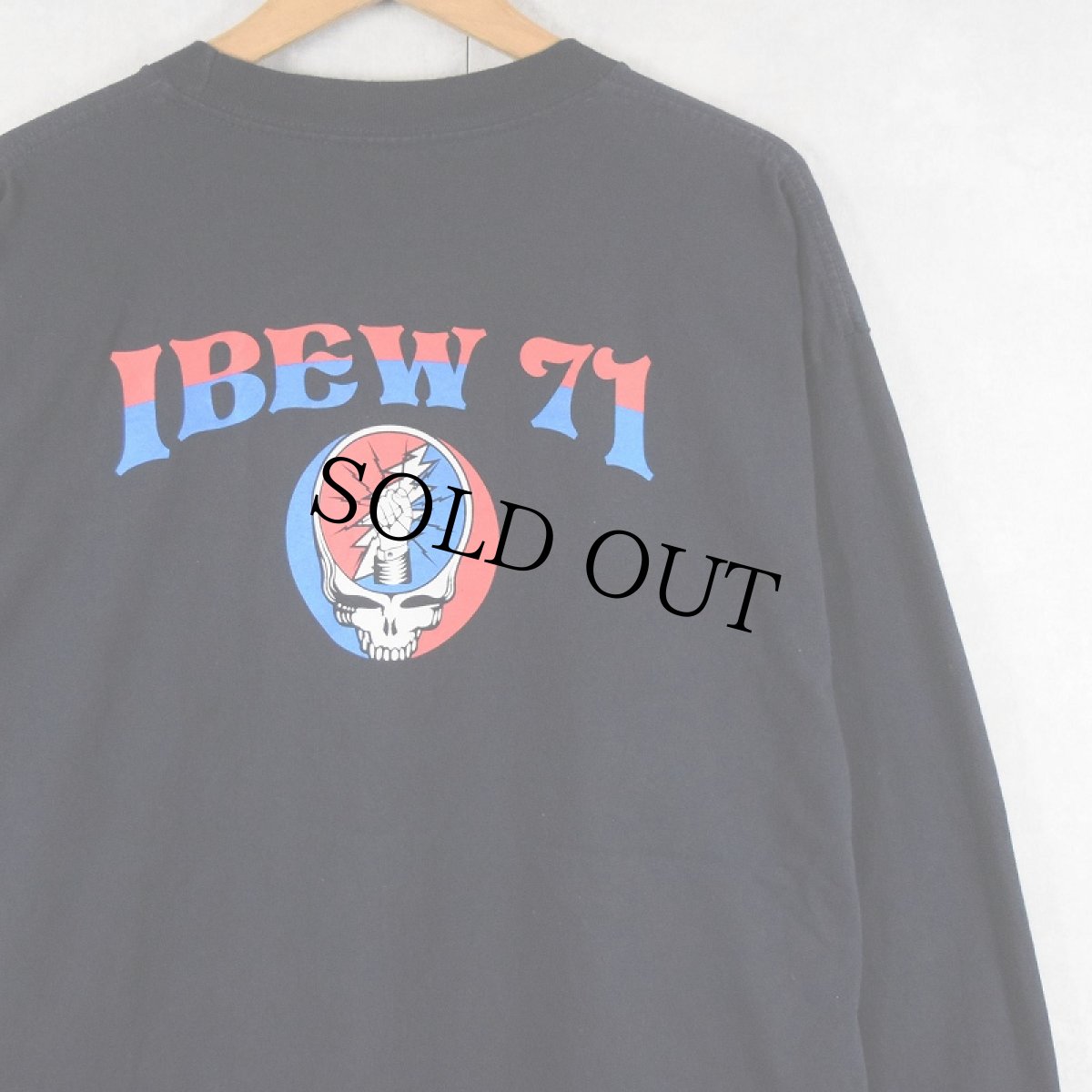 画像1: 90's GRATEFUL DEAD USA製 "IBEW 71" ロックバンドパロディプリントロンT BLACK XL (1)