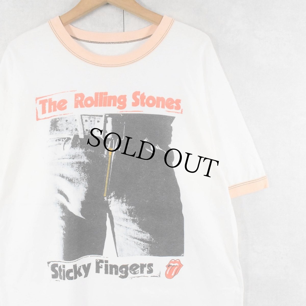 画像1: The Rolling Stones "Sticky Fingers" ロックバンドアルバムプリントリンガーTシャツ L (1)