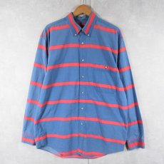 画像1: 80〜90's Eddie Bauer ボーダー柄 ボタンダウンコットンシャツ L (1)