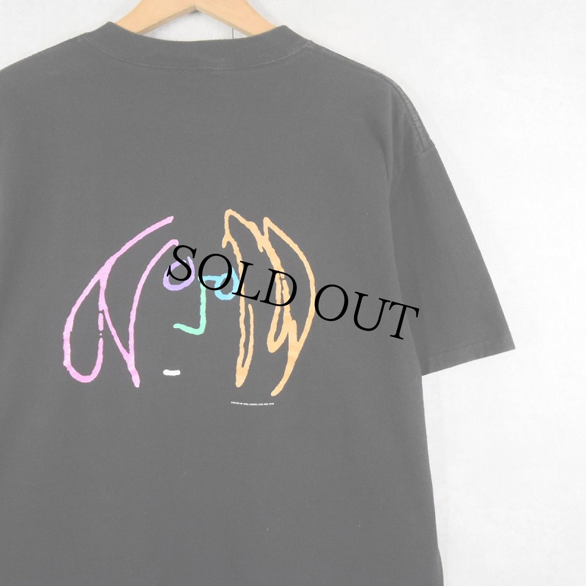 画像1: 90's JOHN LENNON USA製 ミュージシャン アートプリントTシャツ BLACK L (1)