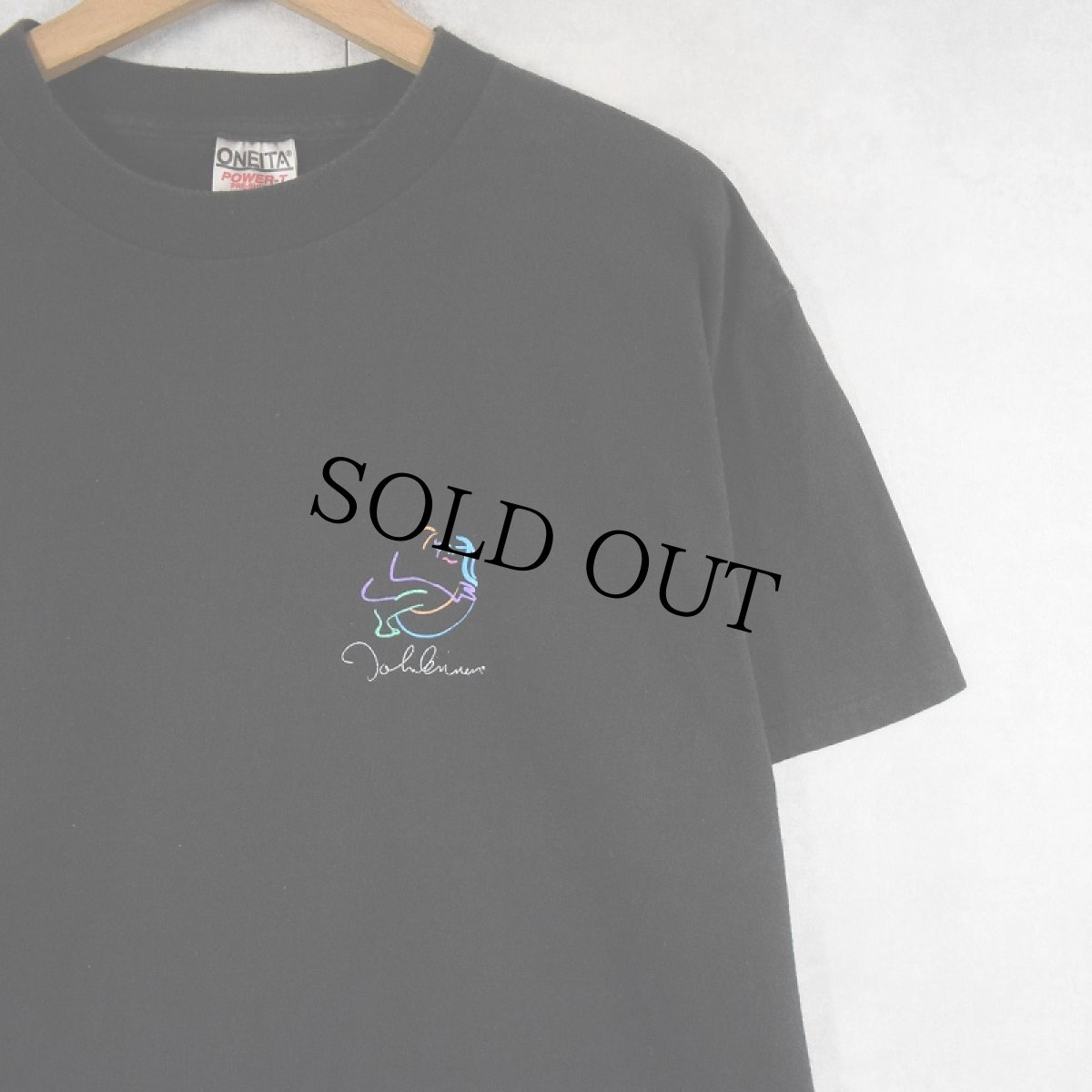 画像2: 90's JOHN LENNON USA製 ミュージシャン アートプリントTシャツ BLACK L (2)