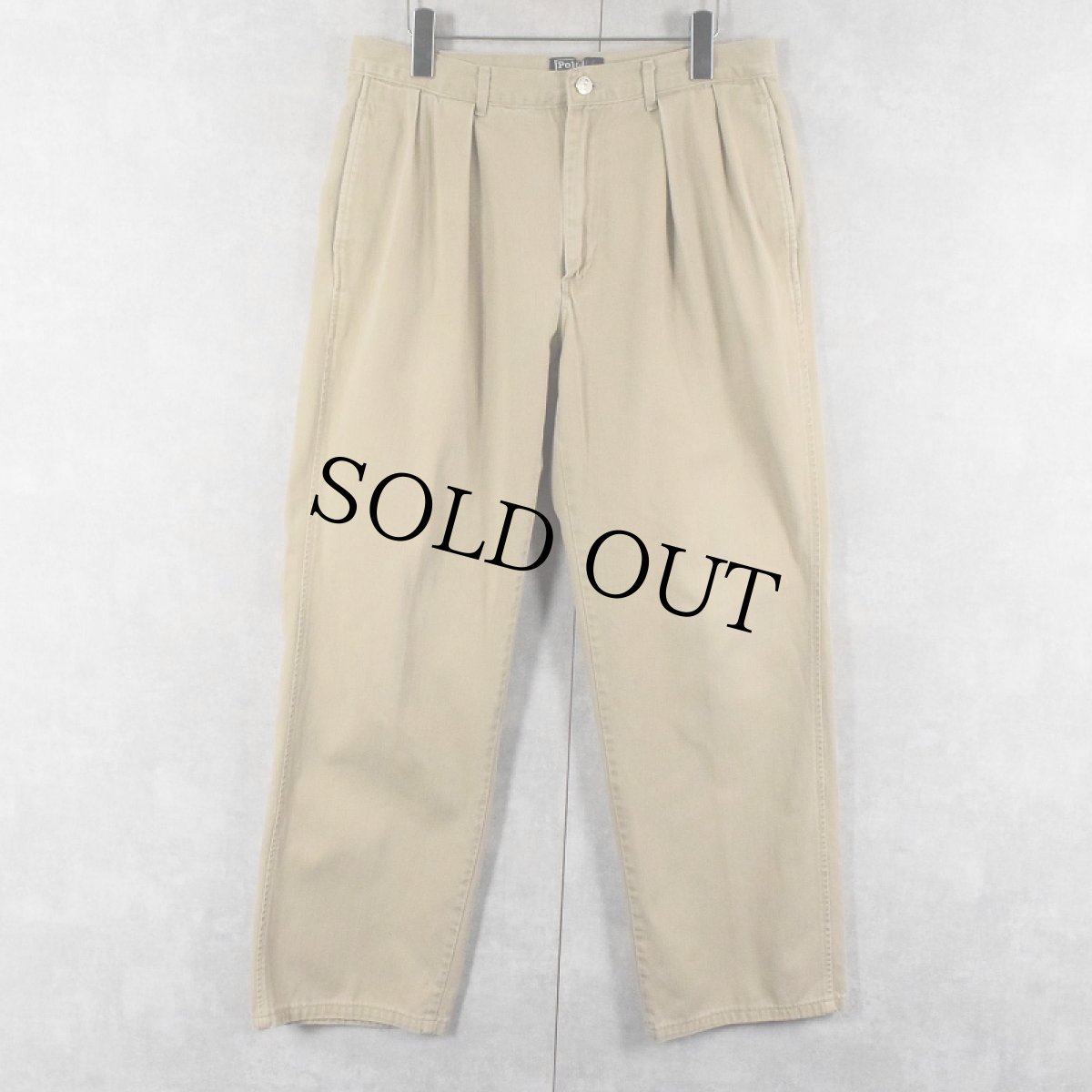 画像1: 90's POLO Ralph Lauren USA製 "POLO CHINO" 2タック コットンチノトラウザーズ W33 (1)