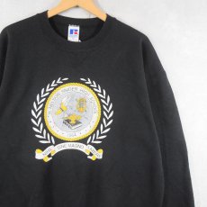 画像1: 90's RUSSELL ATHLETIC USA製 "R. NELSON SNIDER HIGH SCHOOL" 前V プリントスウェット BLACK XL (1)