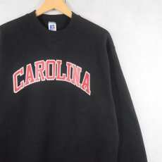 画像1: 80's RUSSELL ATHLETIC USA製 "CAROLINA" 前V プリントスウェット BLACK L (1)