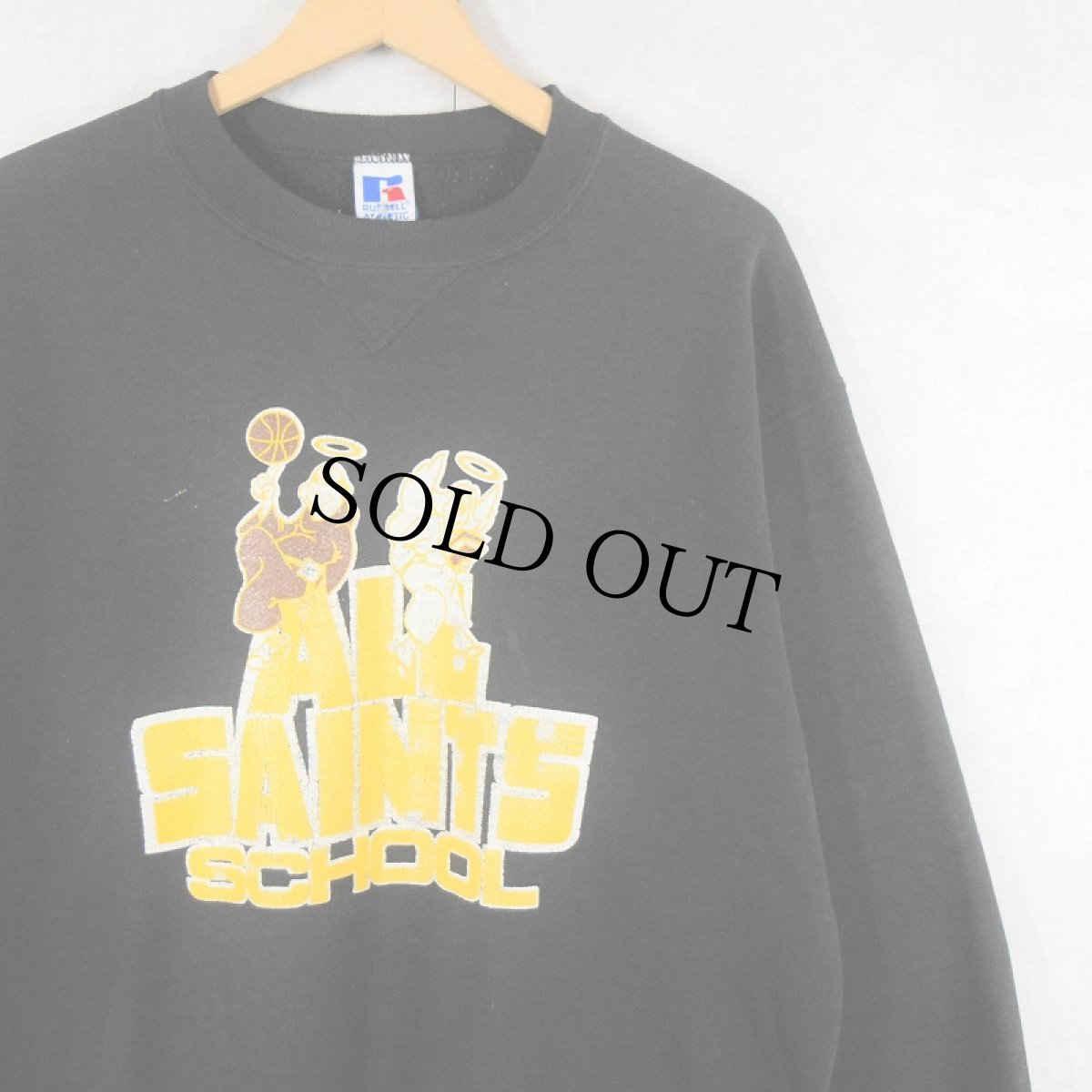 画像1: 90's RUSSELL ATHLETIC USA製 "ALL SAINTS SCHOOL" 前V プリントスウェット BLACK (1)