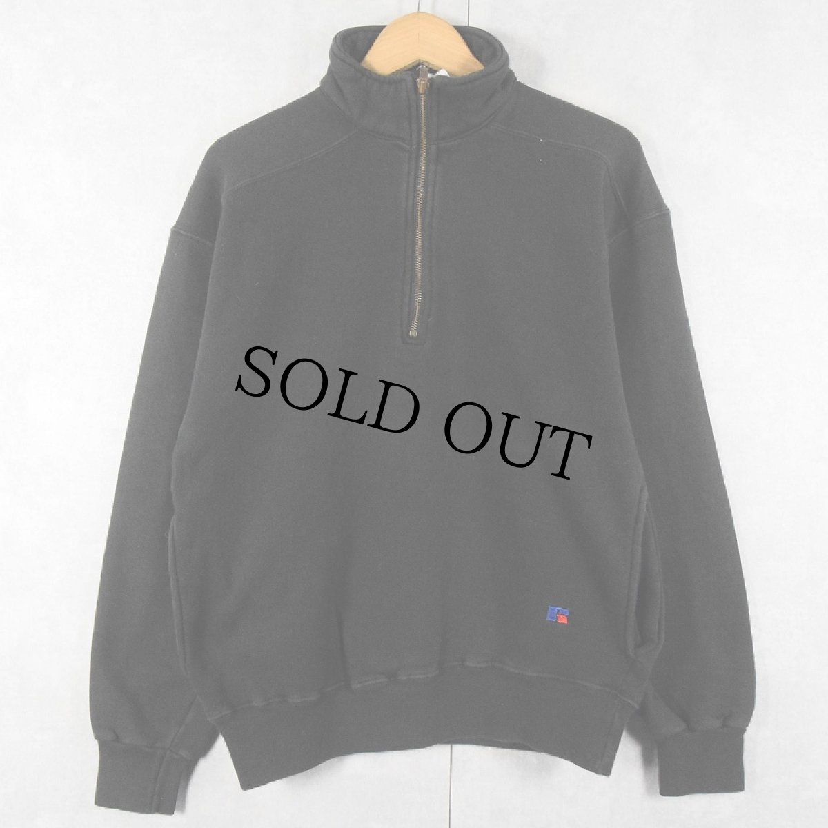 画像1: 90's RUSSELL ATHLETIC USA製 "HIGH COTTON" ハーフジップスウェット BLACK M (1)
