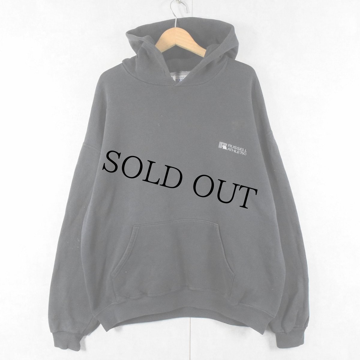 画像1: 90's RUSSELL ATHLETIC "BASIC Sweat" ロゴ刺繍 スウェットフーディー BLACK L (1)