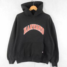 画像1: 90's RUSSELL ATHLETIC USA製 "HARVARD" プリントスウェットフーディー BLACK XL (1)